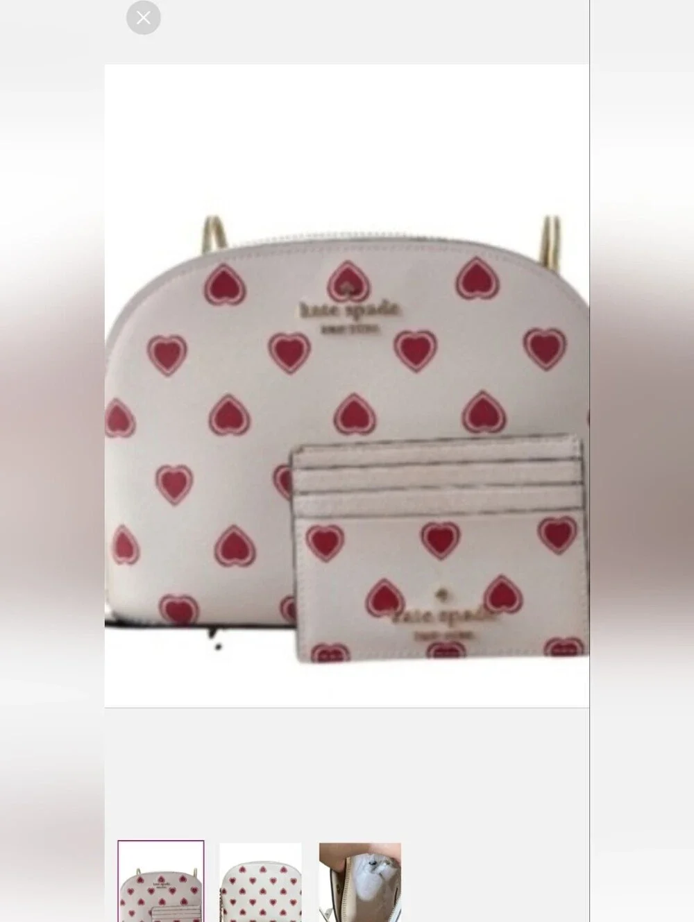 Kate Spade SET ♠️ Spencer Dome Cream CROSSBODY Bag & Cardholder Red heart print